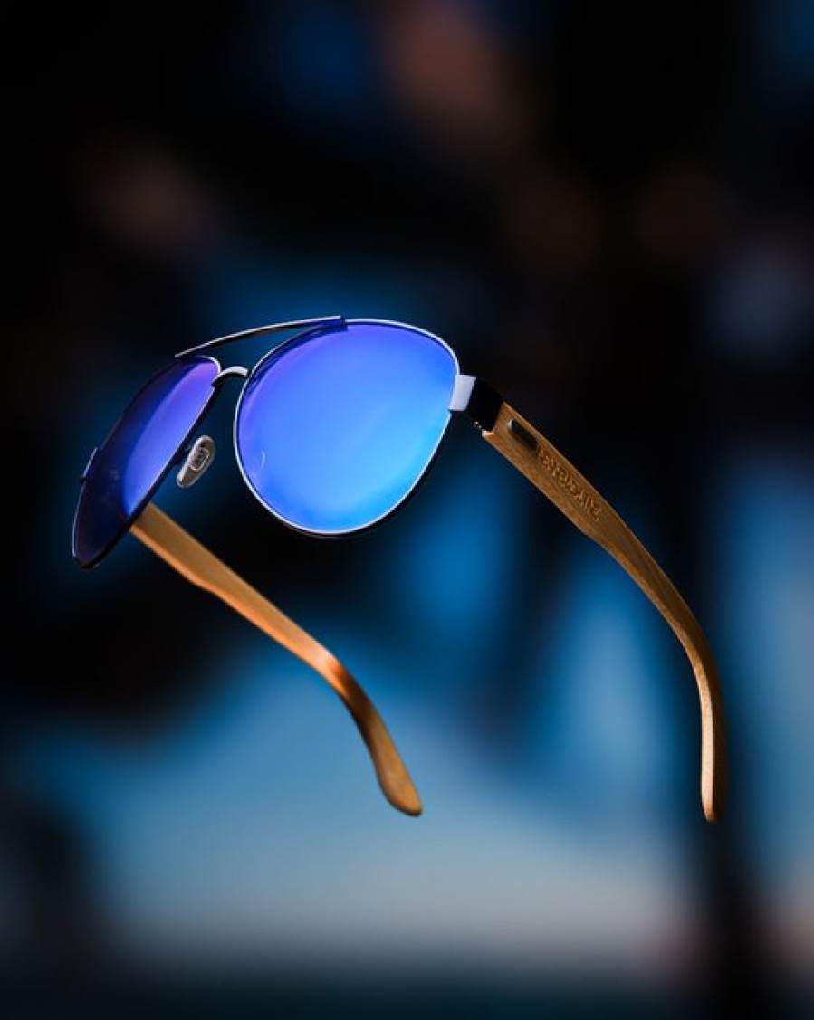 Okulary New Bad Line | Okulary Patrol Bamboo Polarized Wood Blue Mirror 00-12